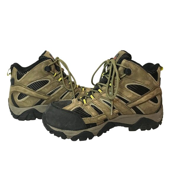 Merrell Dry Work Mid Boots ASTM Steel Toe Tan Leather & Mesh Men's 8.5/42 - Picture 7 of 10